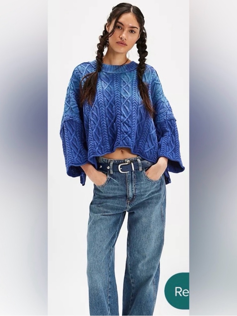 Free People Washed Ashore Cable Knit Sweater in Bellweather Blue, size Medium